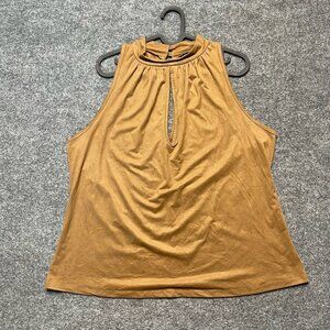 Toto Collection Womens Tank Top Brown Sleeveless High Button Neck Keyhole L